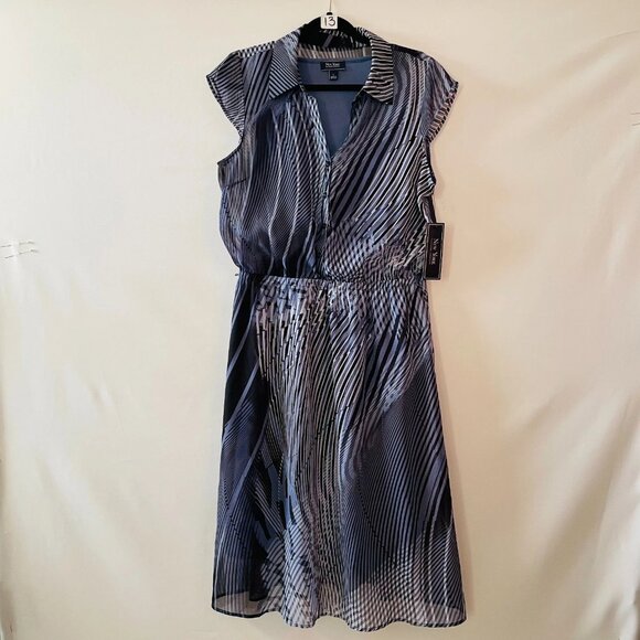 NWT New York Womens Denim Blue Cap Sleeve Striped Fit & Flare Dress Size 12 - Picture 1 of 7